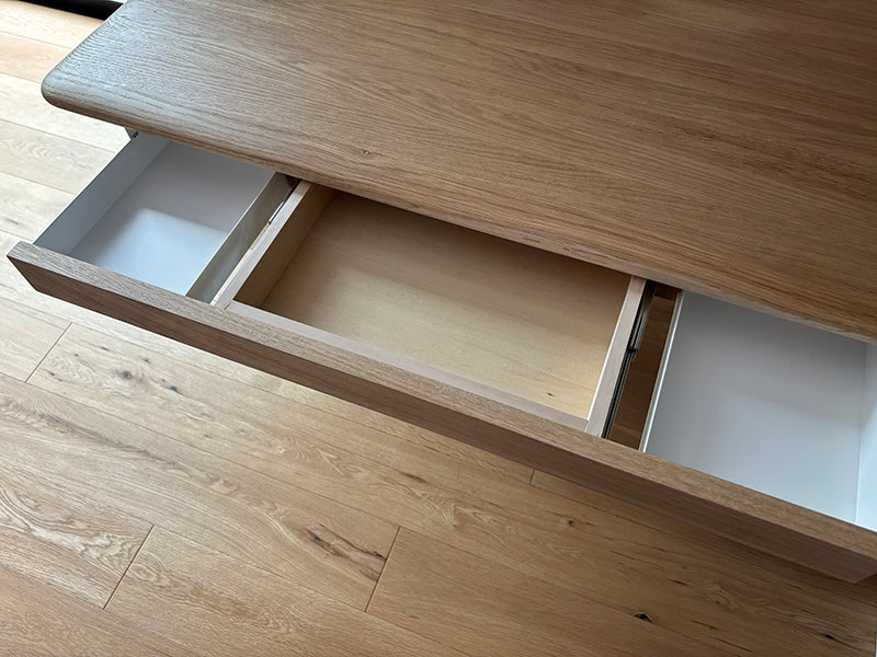 【アウトレット品 #606205】プレディデスク-オーク/ホワイト（100cm×60cm×2cm/引き出し・フック付き）